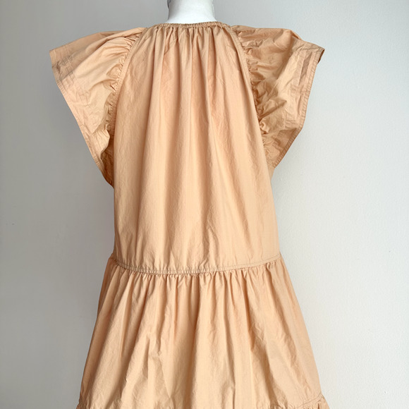 A.L.C. Harper Ruffle Sleeve Dress Peach Orange Mini Cotton Tiered A Line US 8 - Picture 8 of 11